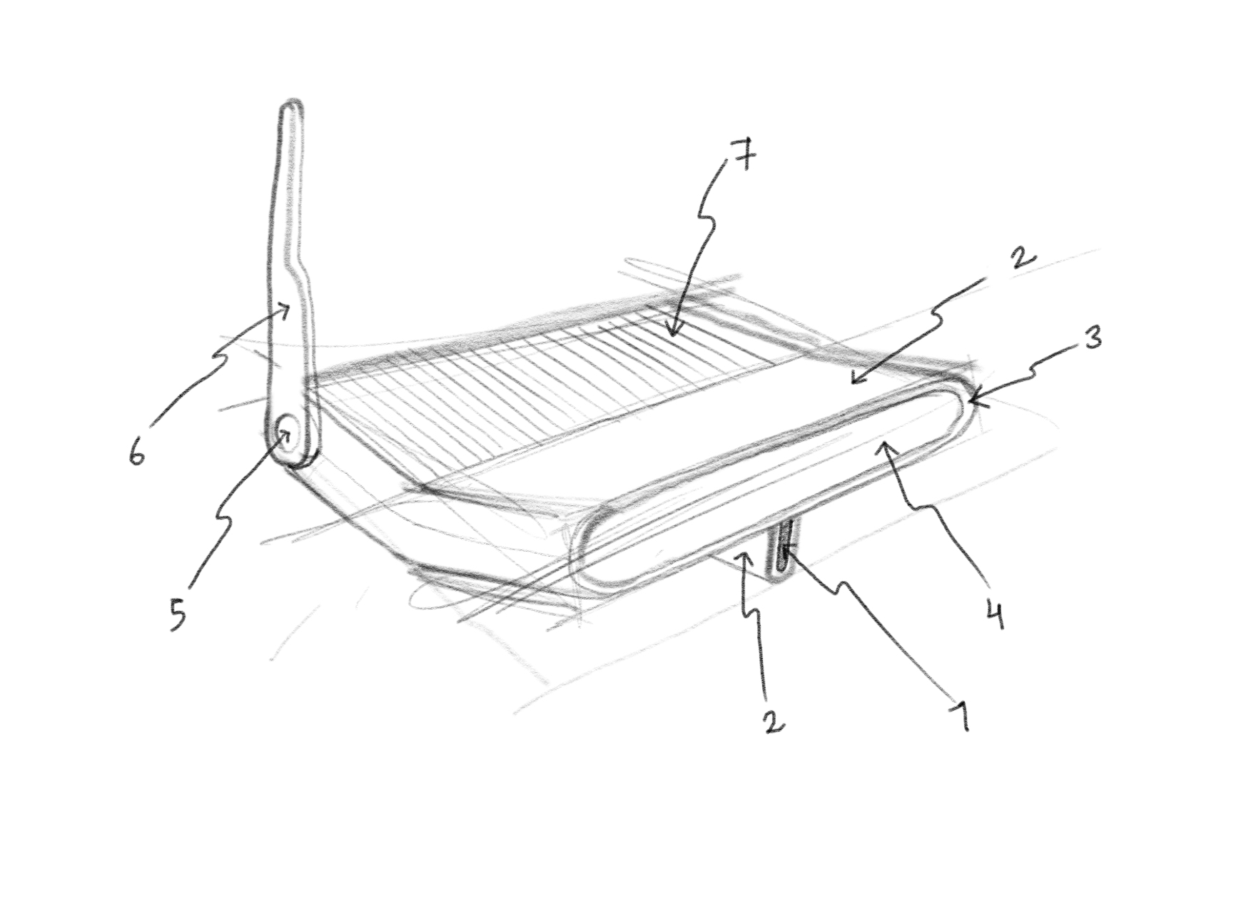 Product sketch with parts marked using arrows and numbers