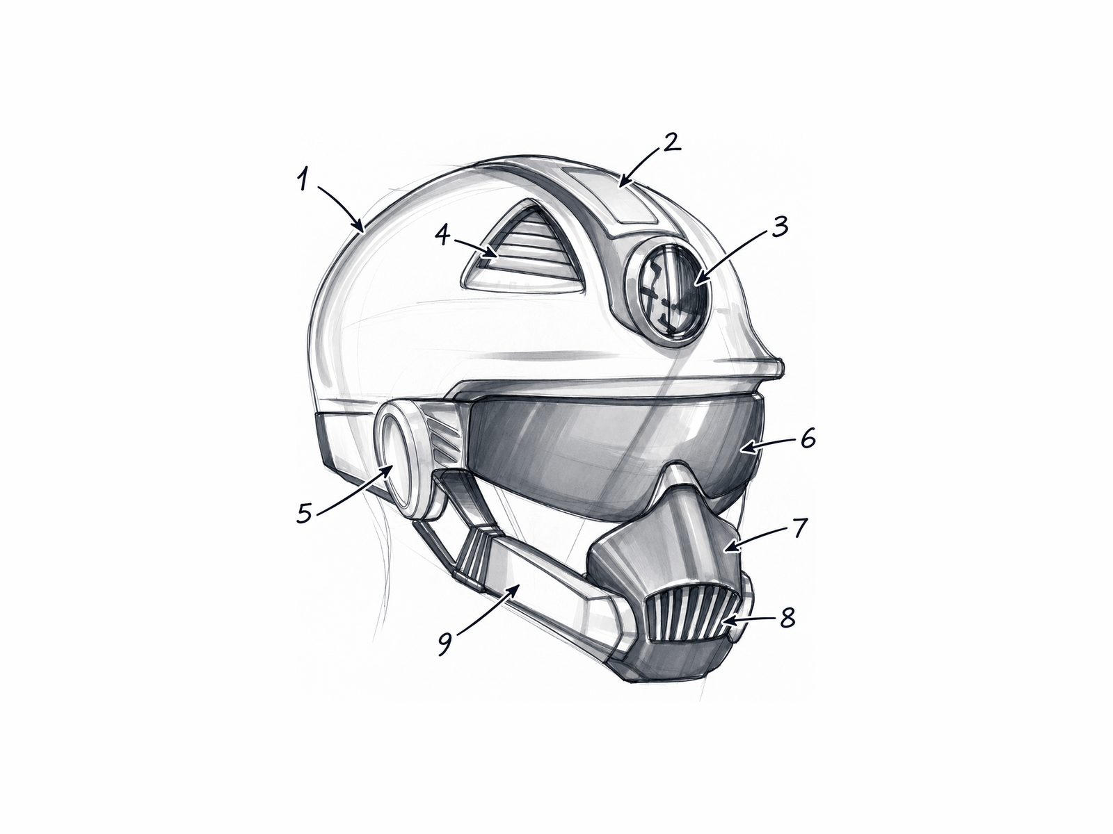 Helmet reference sketch refined by STS