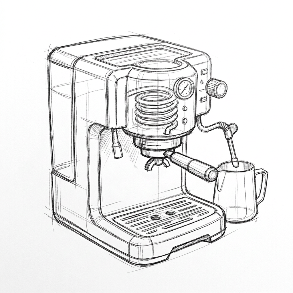 Drip coffee maker sketch without annotations